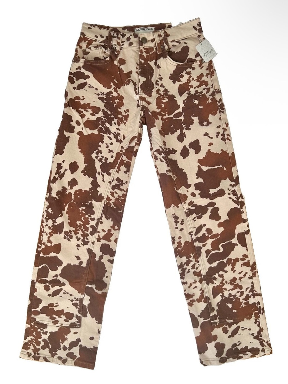 Free People We The Free Risk Taker Mid Rise Printed Straight Leg Jeans NWT Sz 25